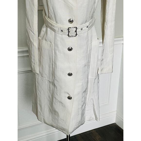 Tocca New Cream Ivory Linen Viscose Trench Coat Belted - Picture 5 of 12